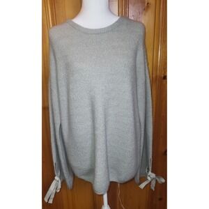 Bongo Women's Gray Sweater Size Large Ribbed Knit Bell Sleeve Lace Up Cuff
